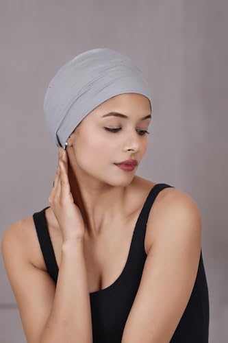 Bamboo Soft Sleep Cap - Comfortable Head Covering for Chemotherapy Hair Loss (Ash, Double-Layer)