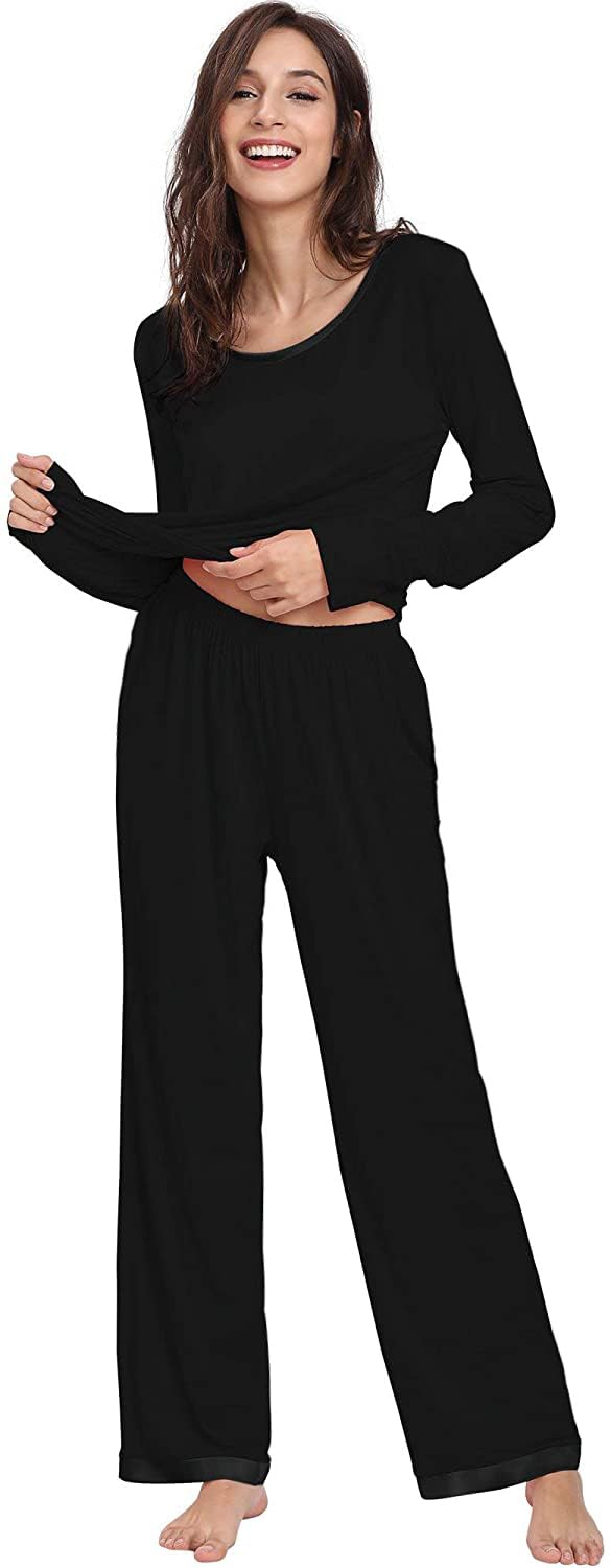 Bamboo Viscose Pajama Set - Soft, Cooling Sleepwear for Treatment Recovery (Black, Round Neck)