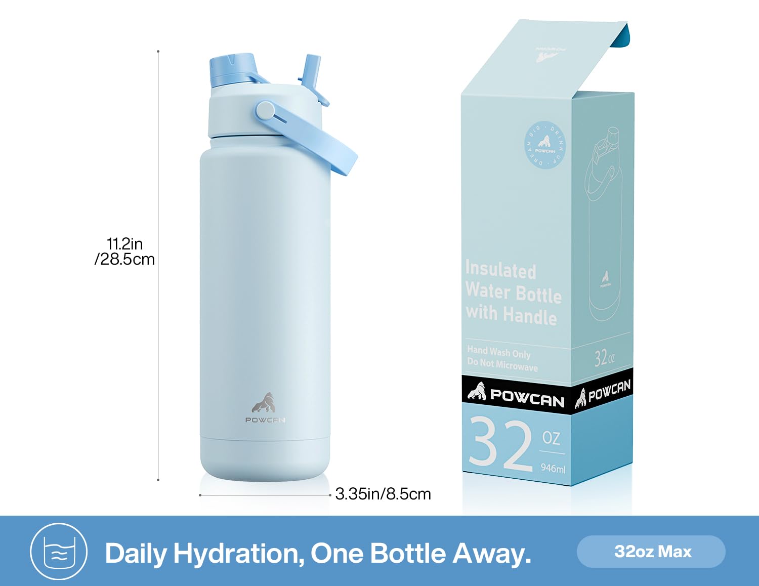 32oz Insulated Water Bottle with 2-in-1 Lid - (Light Blue Sea Breeze)