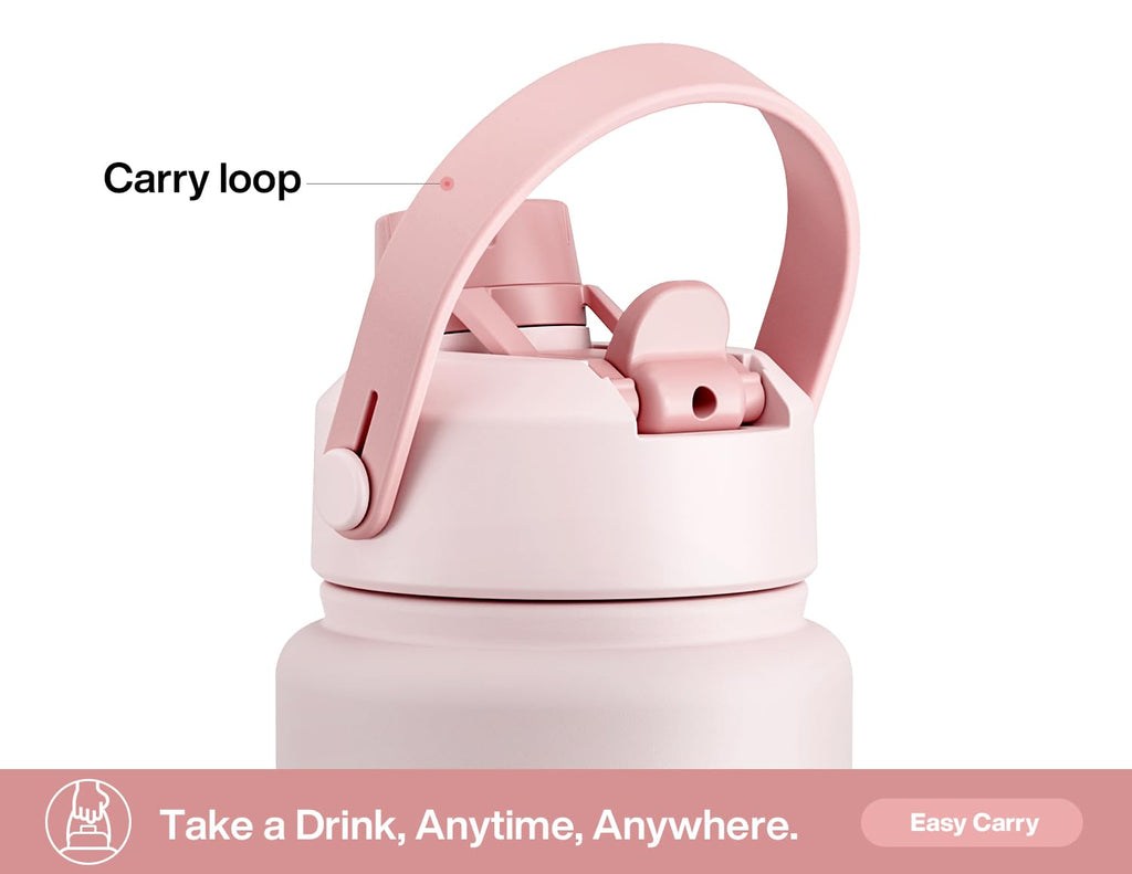 32oz Insulated Water Bottle with 2-in-1 Lid - Stay Hydrated Through Treatment (Pink Ribbons)