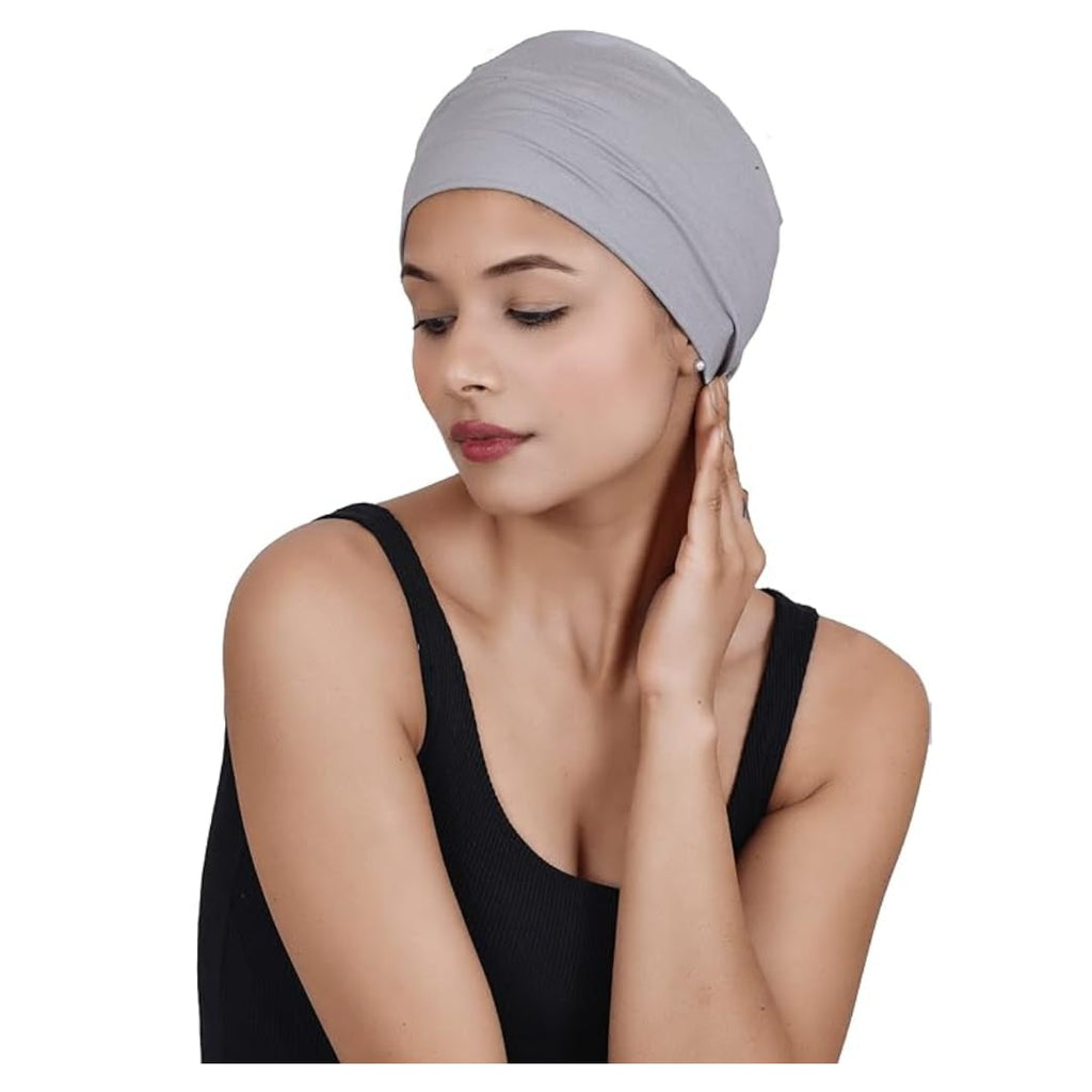 Bamboo Soft Sleep Cap - Comfortable Head Covering for Chemotherapy Hair Loss (Ash, Double-Layer)