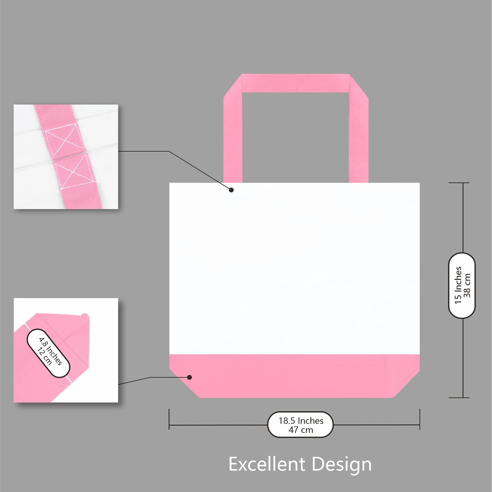 Large Canvas Tote Bag (White with Pink Handles)