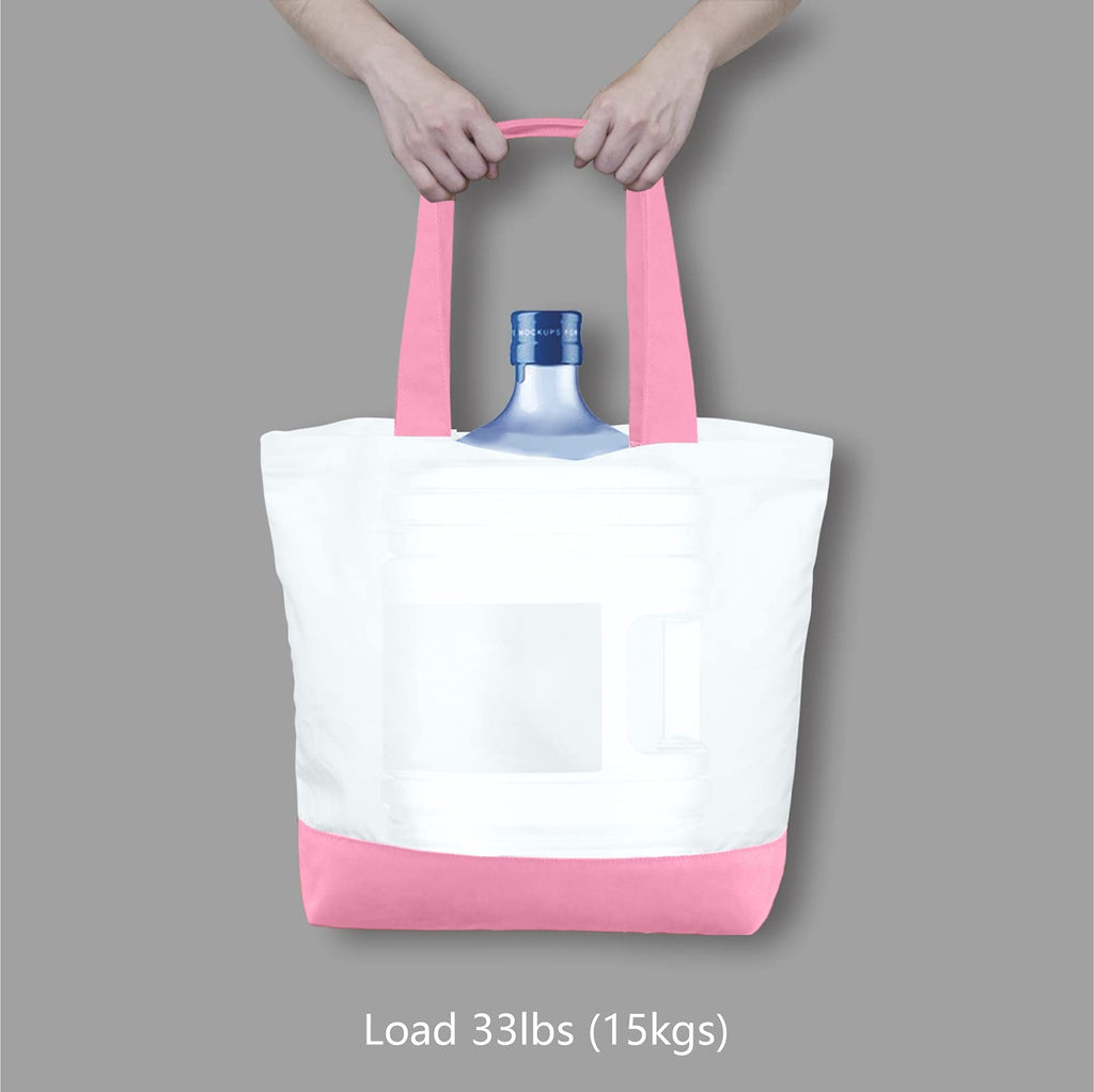 Large Canvas Tote Bag (White with Pink Handles)