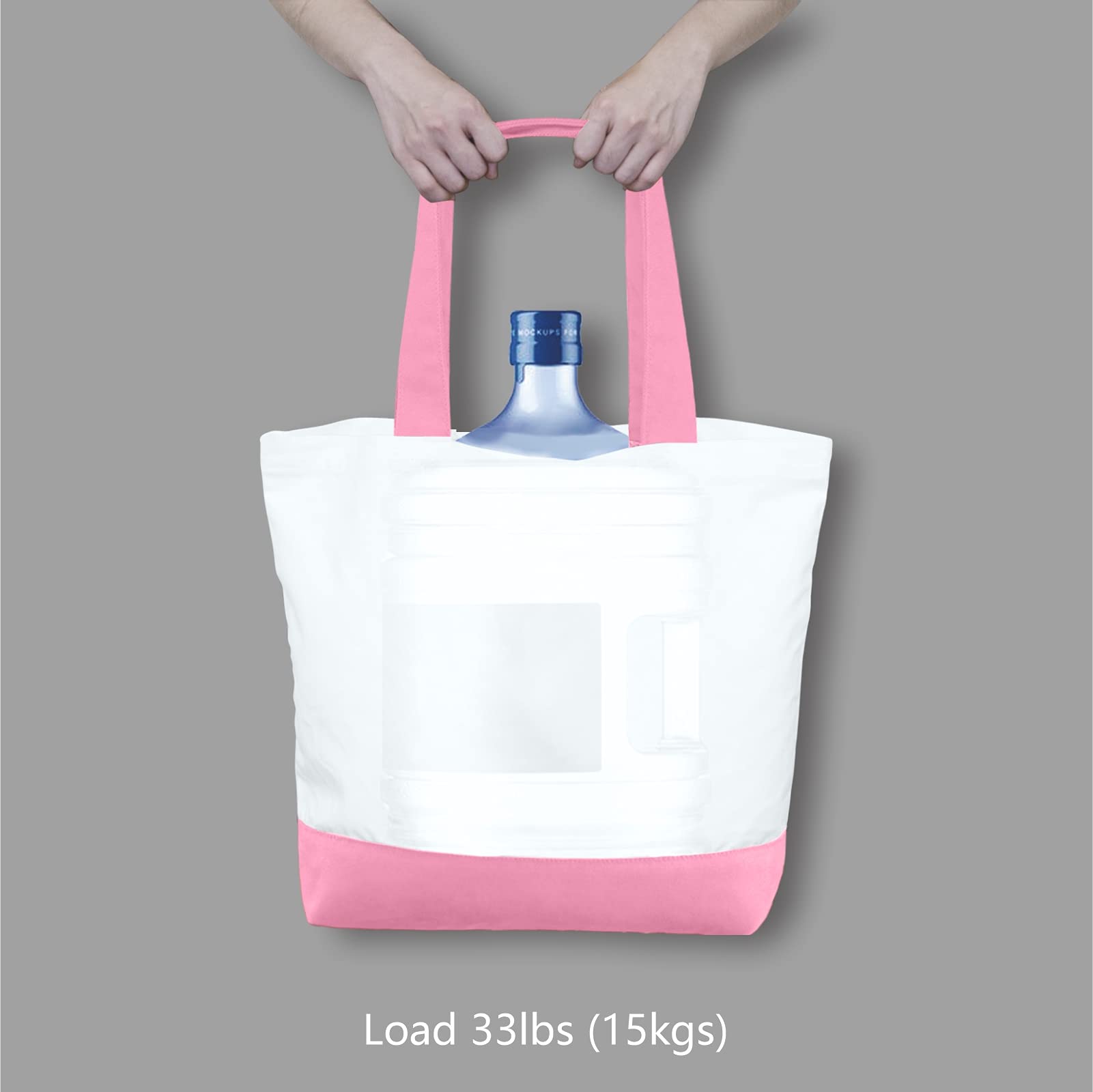 Large Canvas Tote Bag (White with Pink Handles)