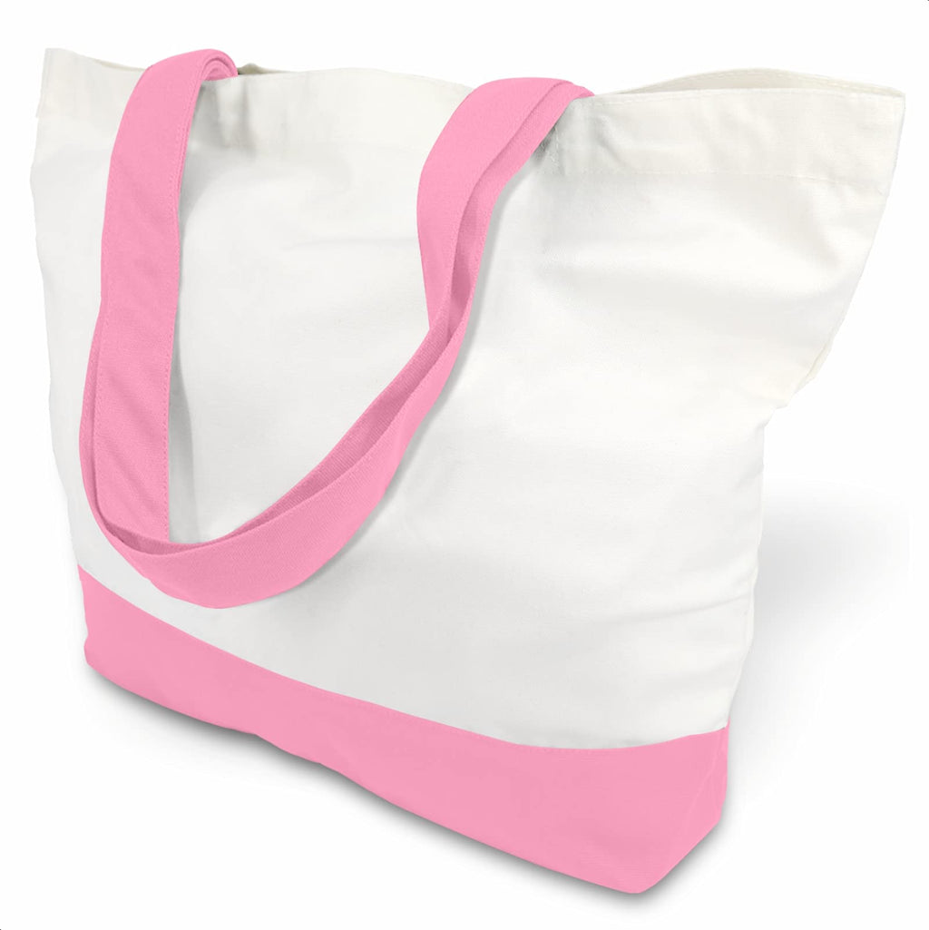 Large Canvas Tote Bag (White with Pink Handles)