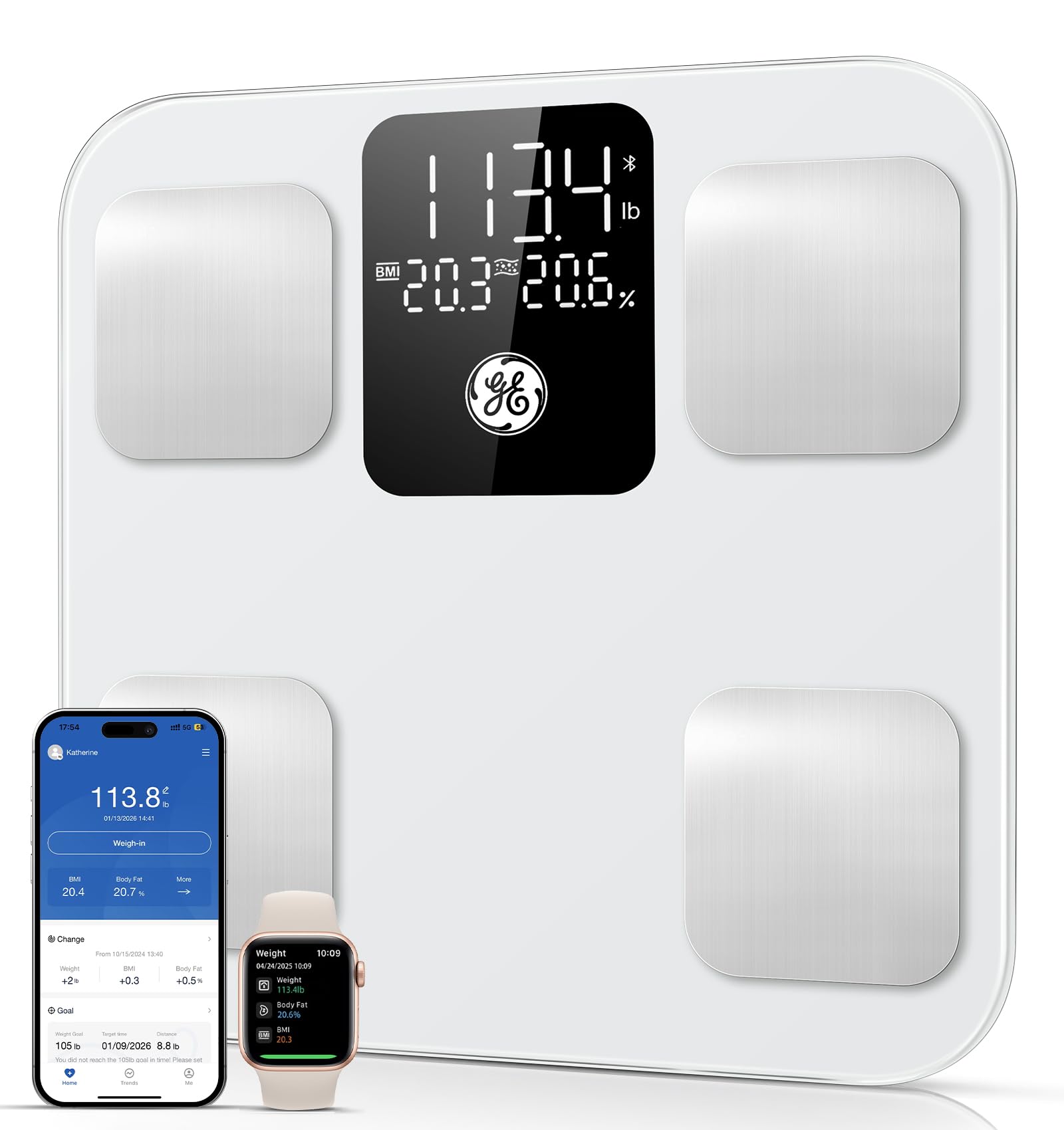 Smart Body Composition Scale - Comprehensive Health Monitoring During Treatment (White, 14 Metrics, 400lb Capacity)