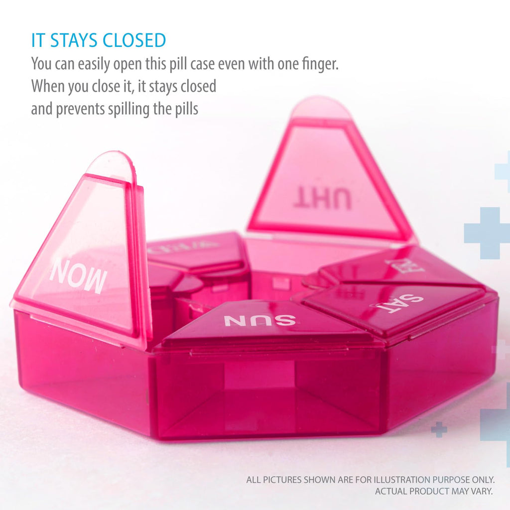 Compact Round Weekly Pill Organizer - Pocket-Sized for On-the-Go (Pink)