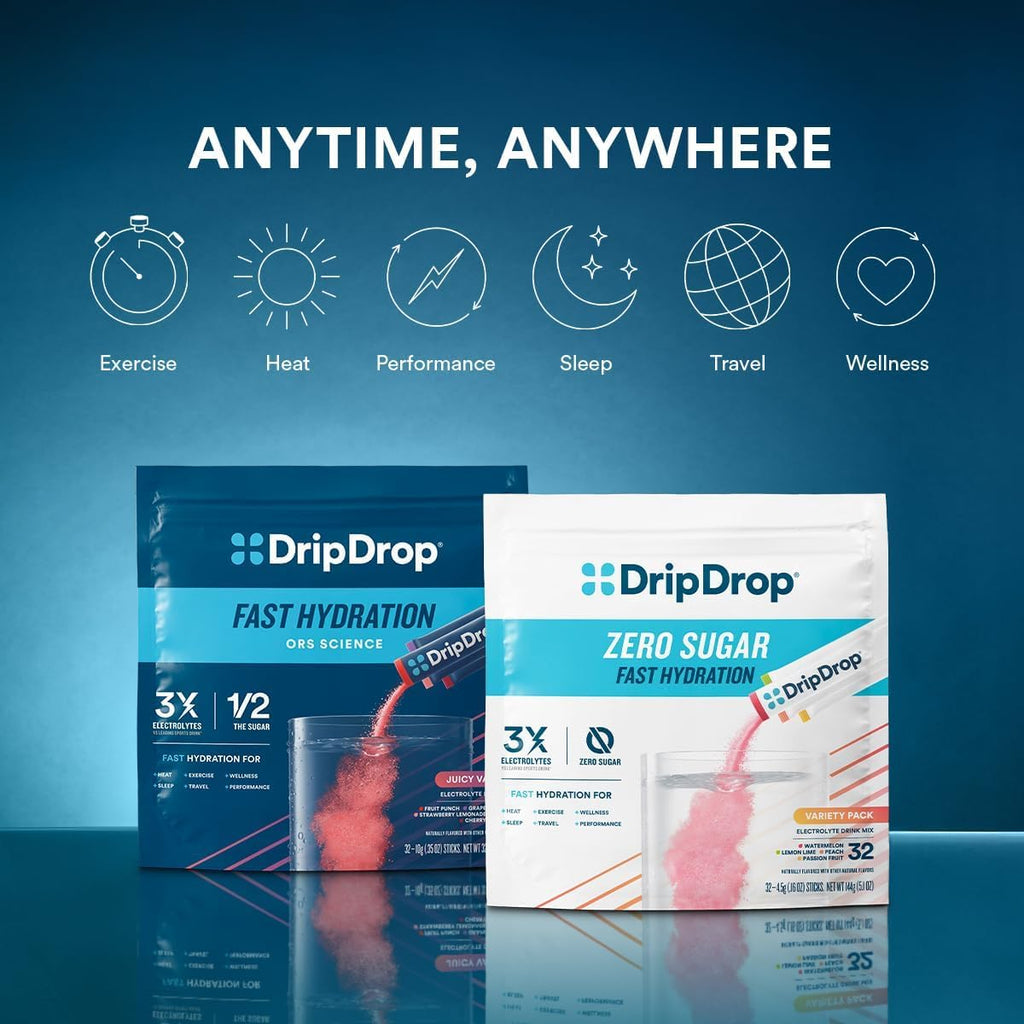 DripDrop Electrolyte Hydration Packets - Combat Treatment-Related Dehydration (32 Pack)