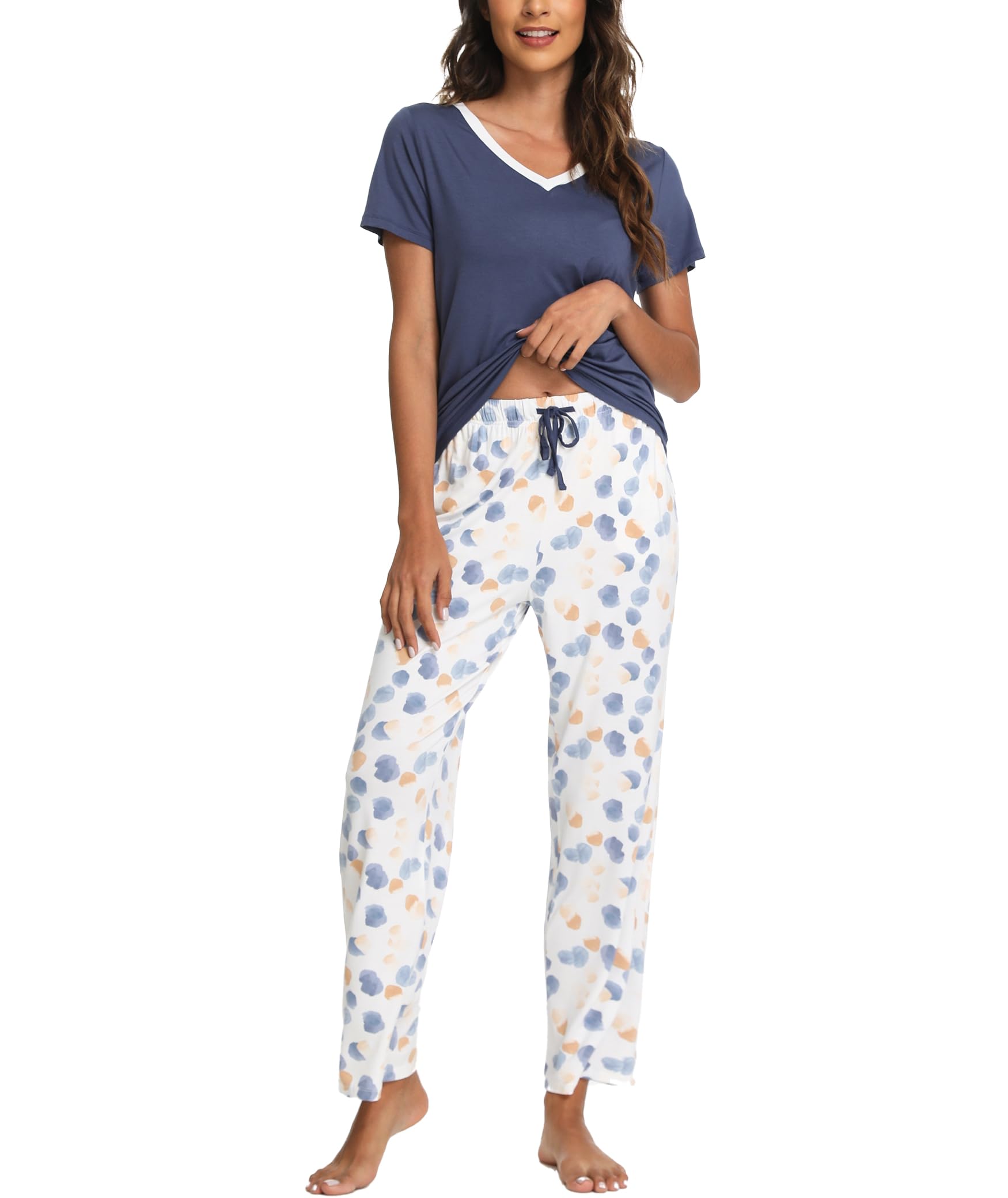 Bamboo Viscose Pajama Set with V-Neck - Cooling Sleepwear for Treatment Days (Slate Blue)