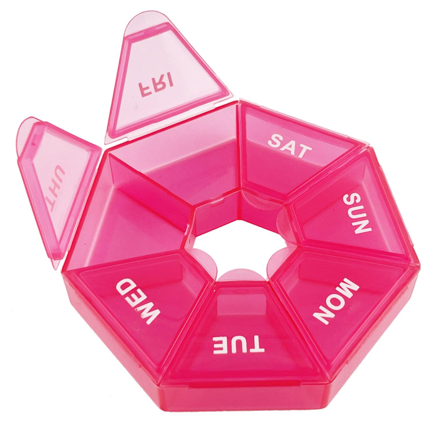 Compact Round Weekly Pill Organizer - Pocket-Sized for On-the-Go (Pink)