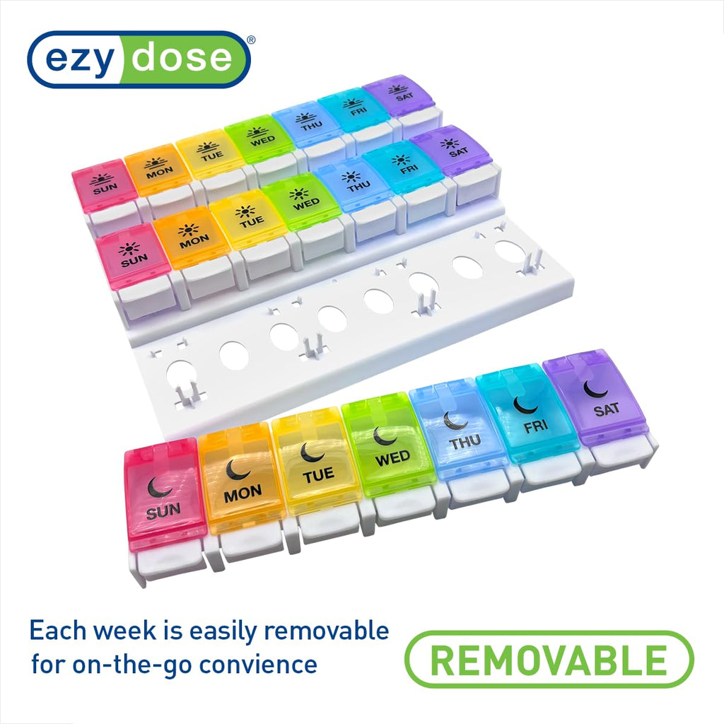 Weekly 7-Day Pill Organizer - 3 Times Daily Medication Management Made Simple (Rainbow Lids)