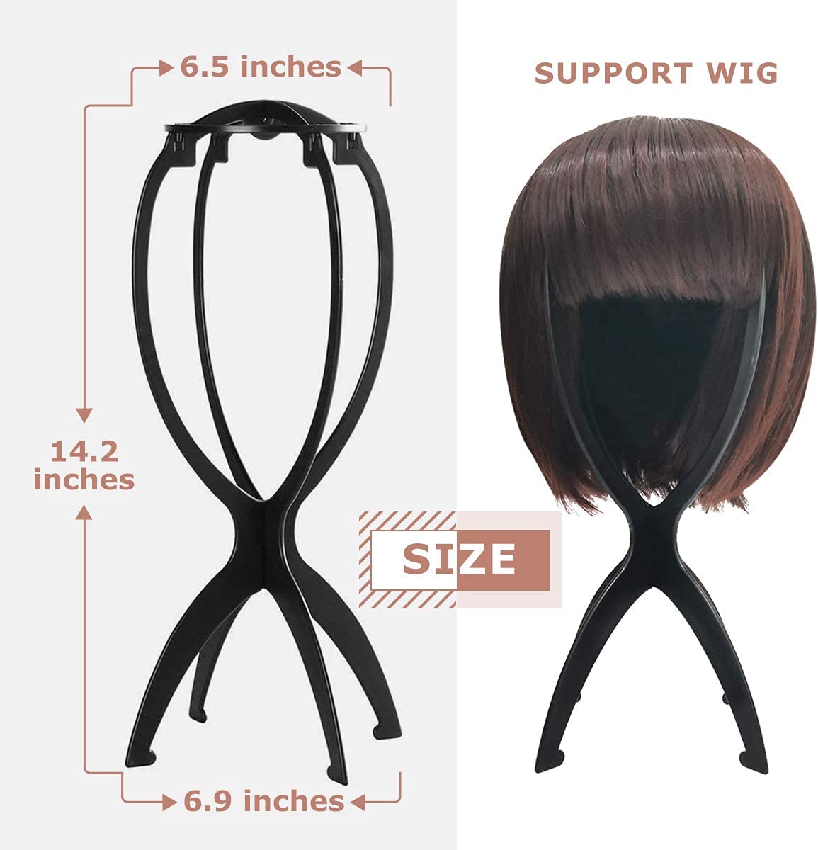 Collapsible Wig Stand - Portable Storage and Drying for Treatment Wigs (Black, 14.2")