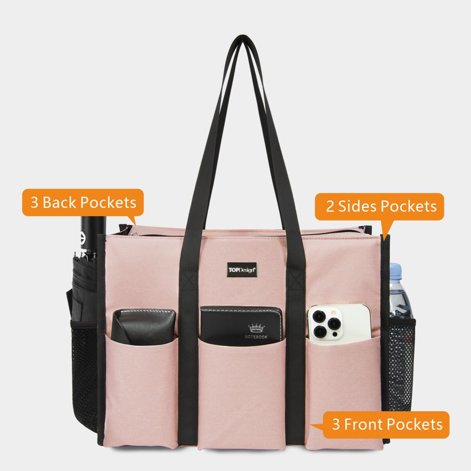 Water-Resistant Tote Bag with 13 Pockets - Your Treatment Day Essential Carrier (Pink)