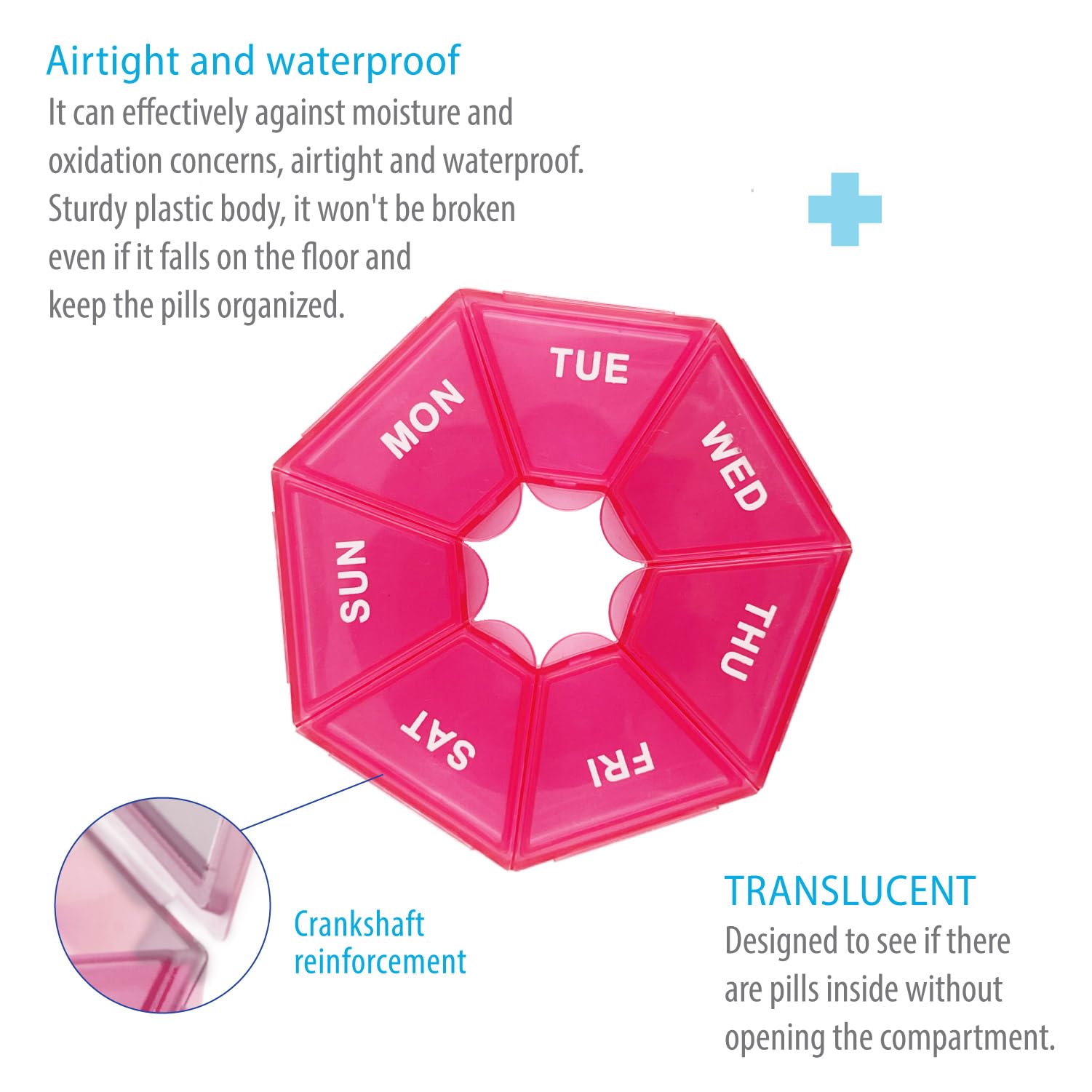 Compact Round Weekly Pill Organizer - Pocket-Sized for On-the-Go (Pink)
