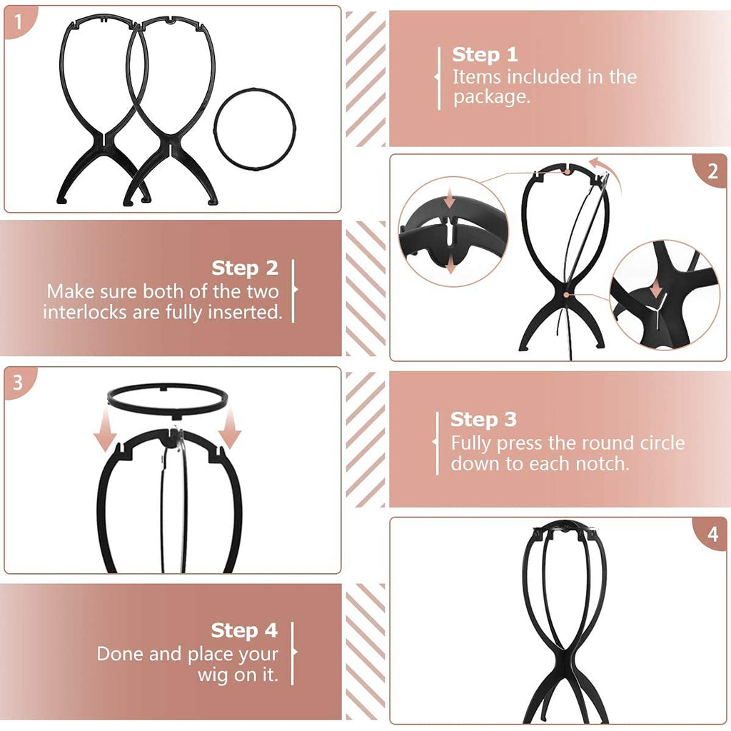 Collapsible Wig Stand - Portable Storage and Drying for Treatment Wigs (Black, 14.2")