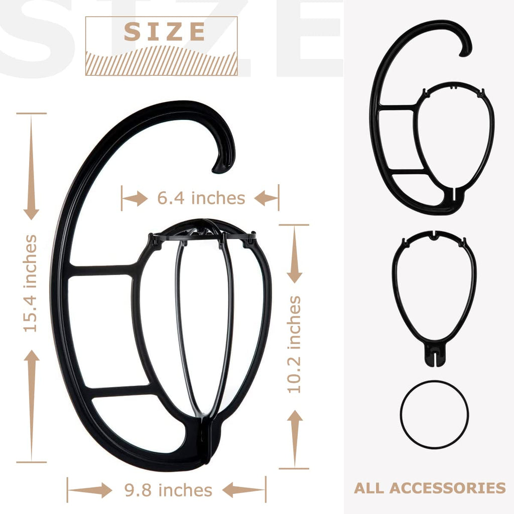 Hanging Wig Stand - Space-Saving Storage and Drying for Treatment Wigs (Black, 2 Pack)