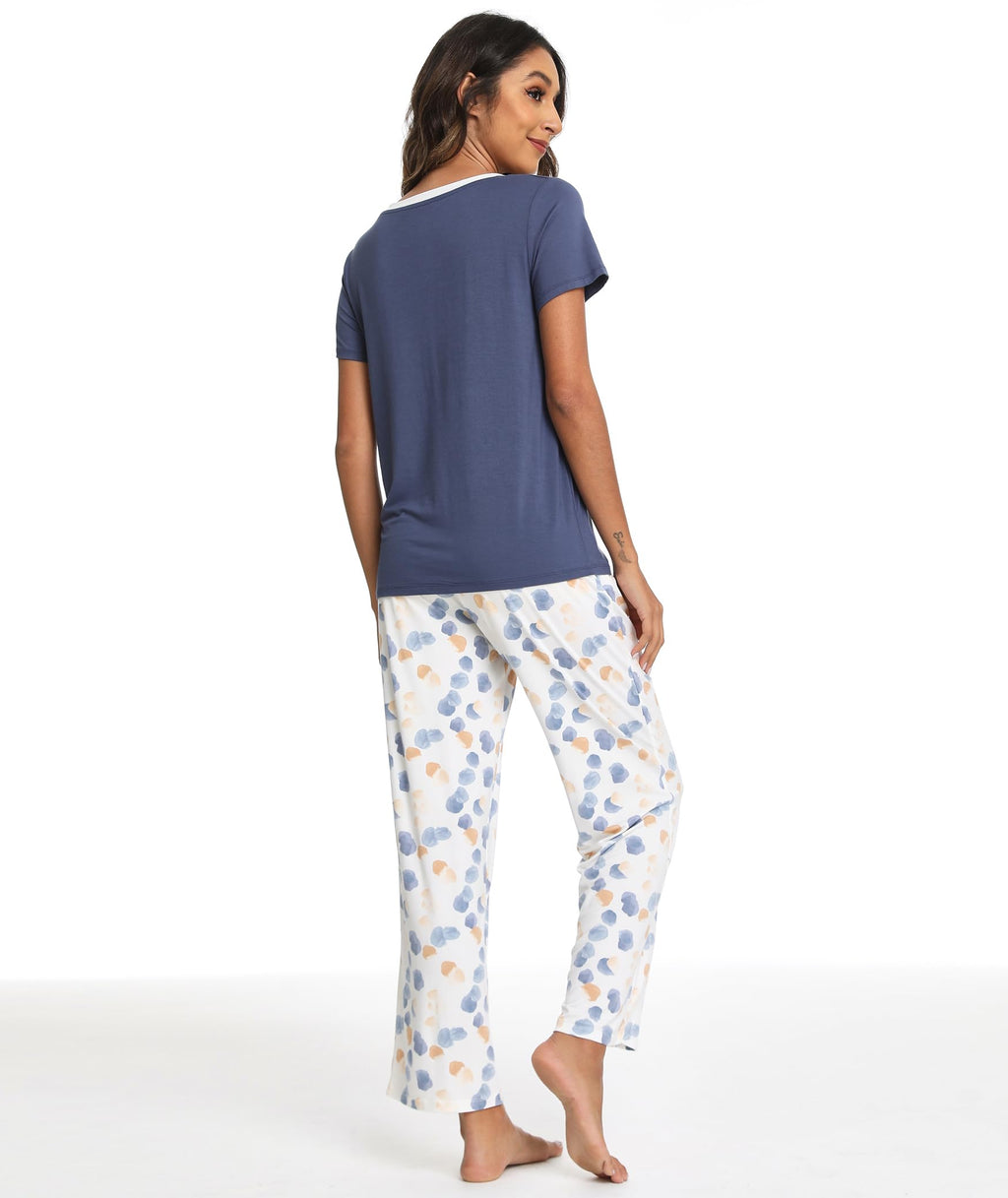 Bamboo Viscose Pajama Set with V-Neck - Cooling Sleepwear for Treatment Days (Slate Blue)