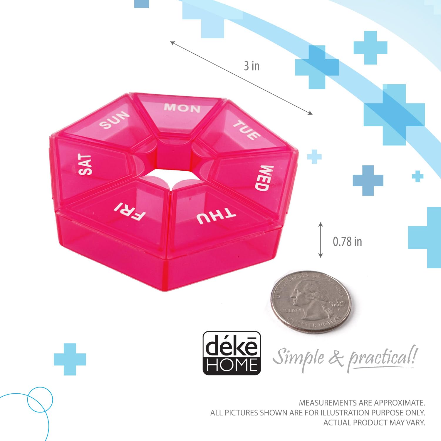 Compact Round Weekly Pill Organizer - Pocket-Sized for On-the-Go (Pink)