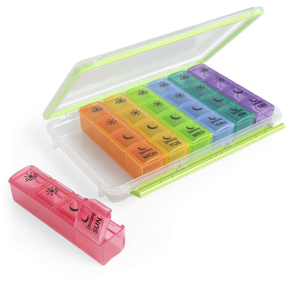 Weekly 7-Day Pill Organizer - 4 Times Daily with Removable Daily Compartments