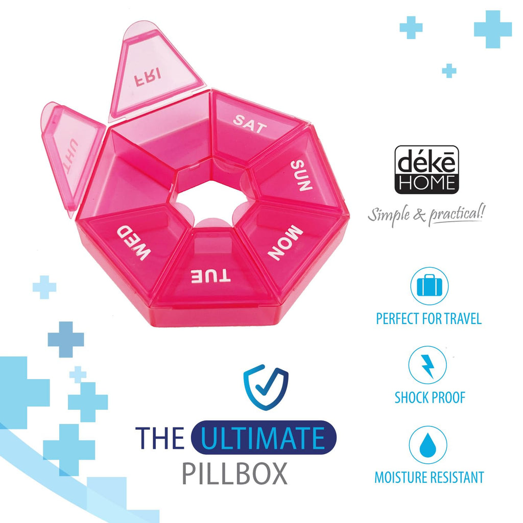 Compact Round Weekly Pill Organizer - Pocket-Sized for On-the-Go (Pink)