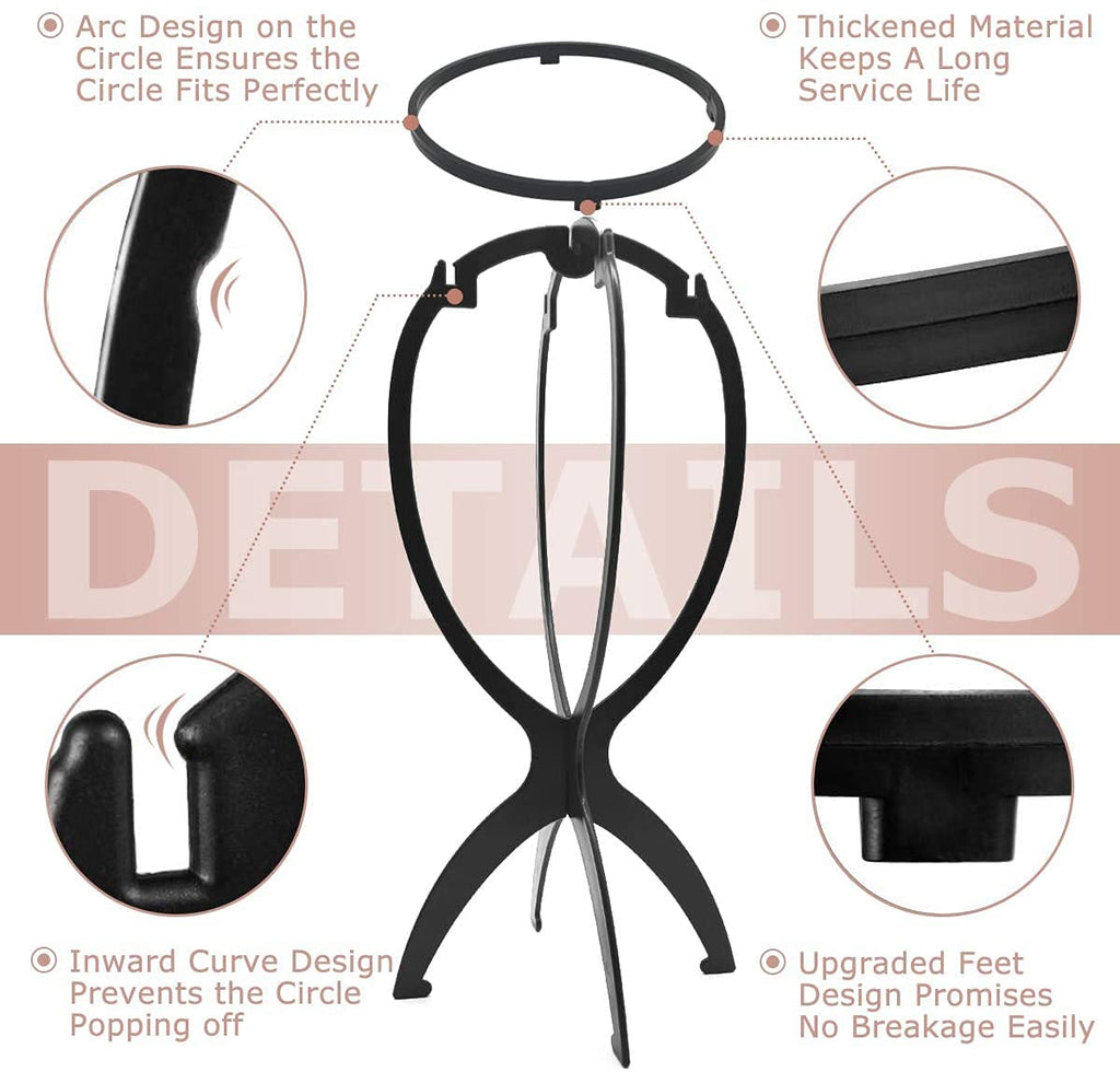 Collapsible Wig Stand - Portable Storage and Drying for Treatment Wigs (Black, 14.2")