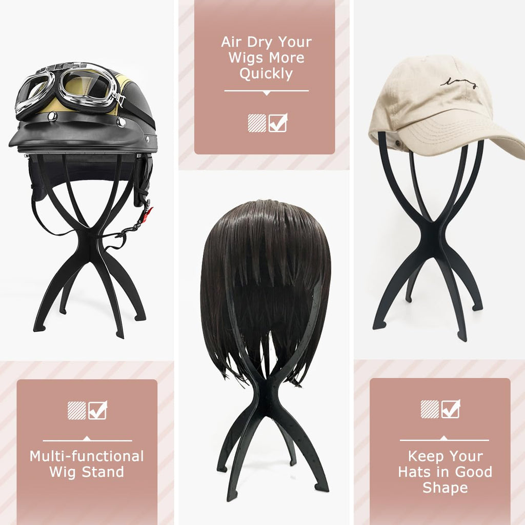 Collapsible Wig Stand - Portable Storage and Drying for Treatment Wigs (Black, 14.2")
