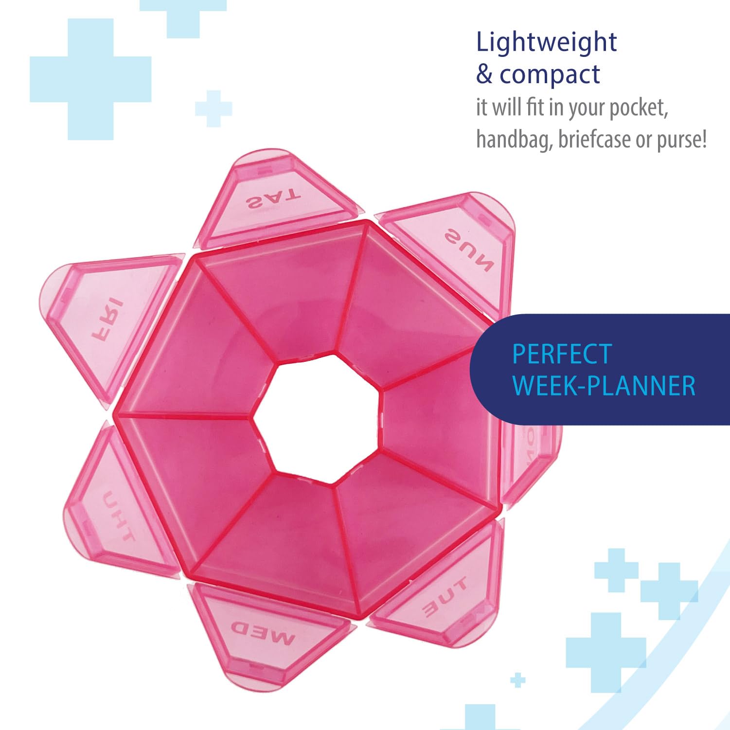 Compact Round Weekly Pill Organizer - Pocket-Sized for On-the-Go (Pink)