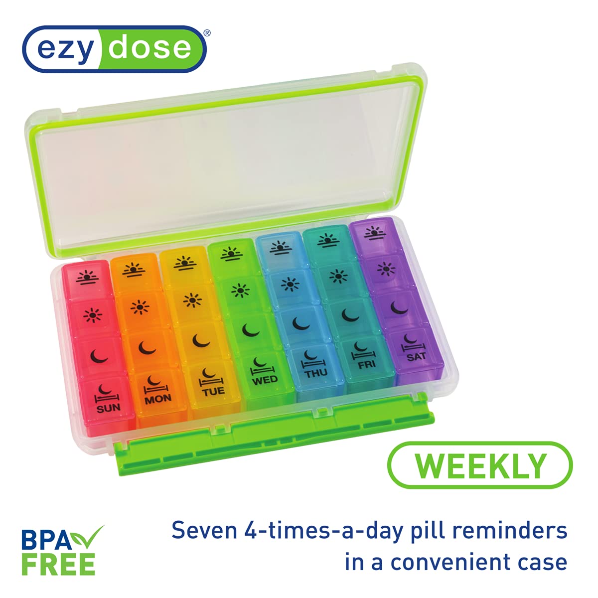 Weekly 7-Day Pill Organizer - 4 Times Daily with Removable Daily Compartments