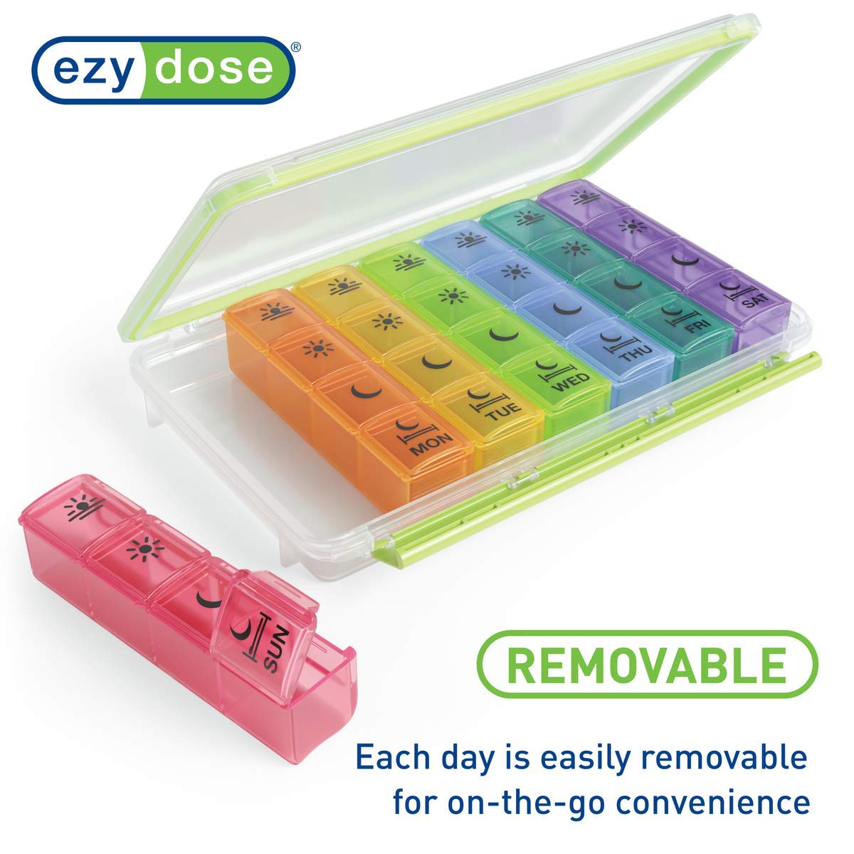 Weekly 7-Day Pill Organizer - 4 Times Daily with Removable Daily Compartments