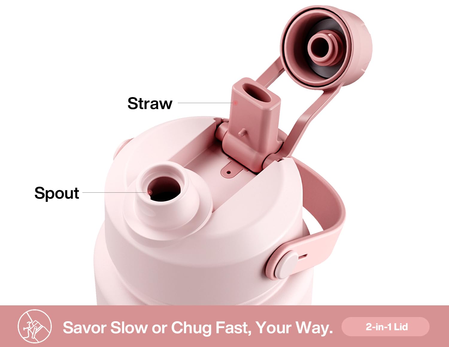 32oz Insulated Water Bottle with 2-in-1 Lid - (Pink)