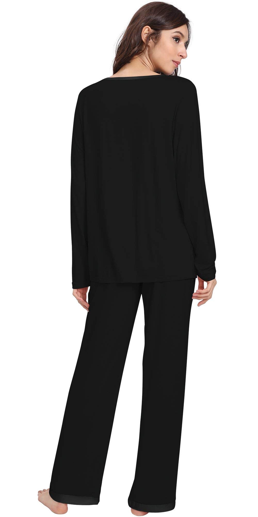 Bamboo Viscose Pajama Set - Soft, Cooling Sleepwear for Treatment Recovery (Black, Round Neck)