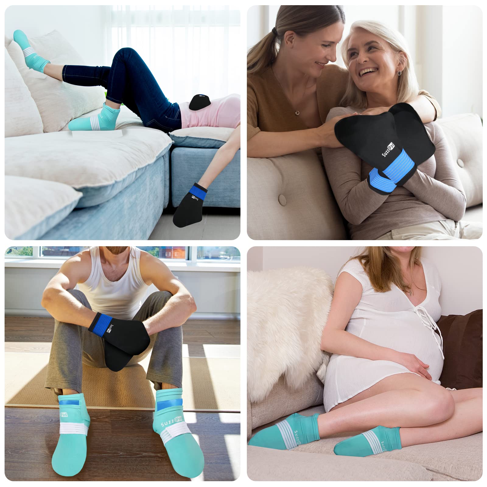 Cold Therapy Socks & Gloves Ice Pack Set - (Black/Turquoise, S/M)