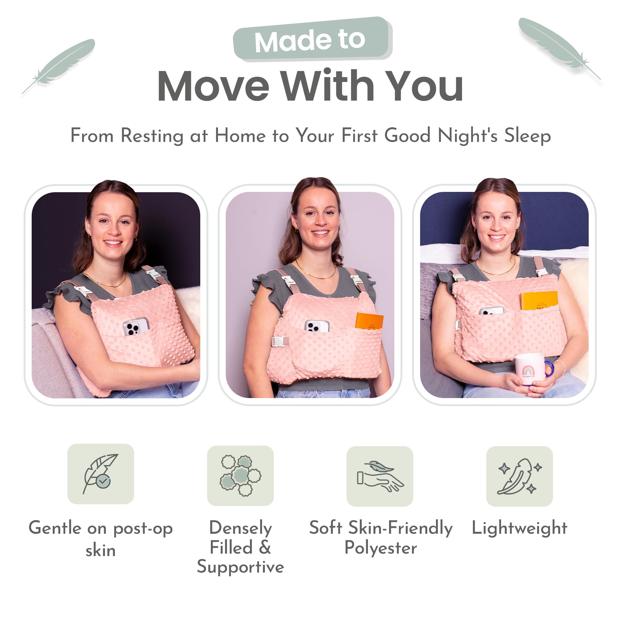 MOYOAMA Post Mastectomy Pillow Post Surgery - Wearable Chest Protection with Secure Straps, Easy-Clean Removable Cover, & Pockets - Breast Reduction/Augmentation & Double Mastectomy Recovery Supplies