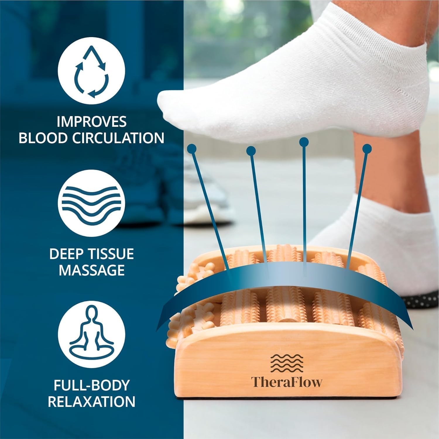 Wooden Foot Massager Roller - Neuropathy Pain Relief and Circulation Support (Includes Reflexology Chart)