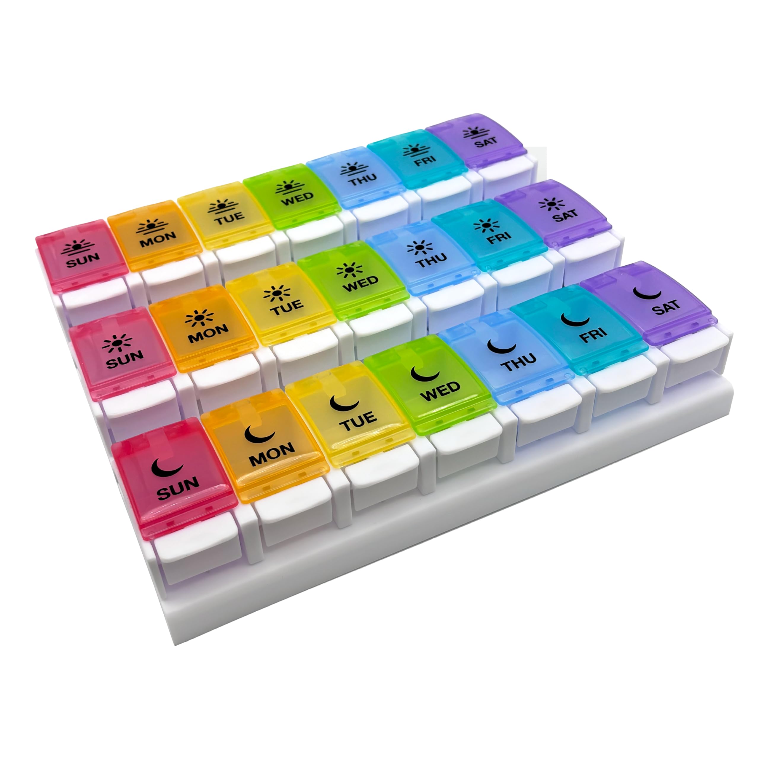 Weekly 7-Day Pill Organizer - 3 Times Daily Medication Management Made Simple (Rainbow Lids)