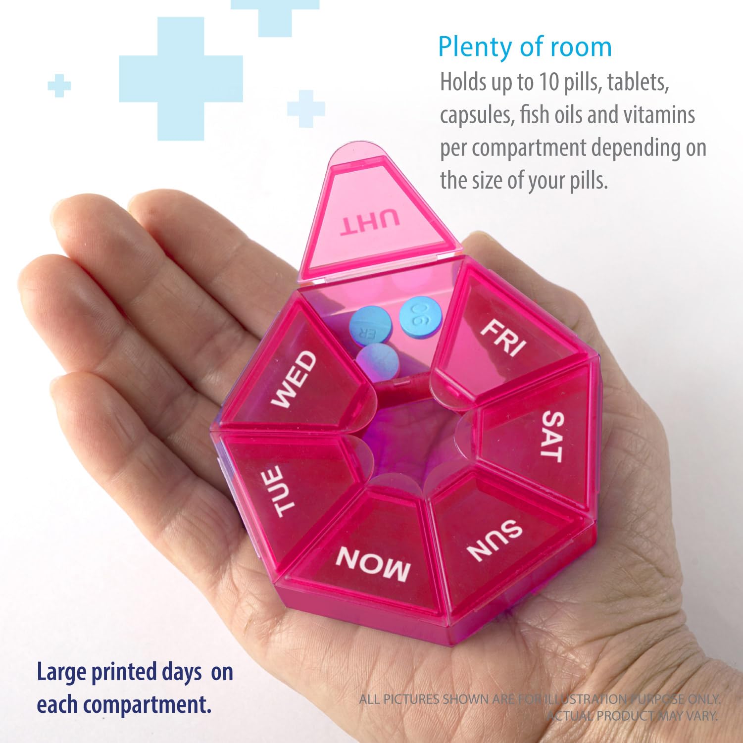 Compact Round Weekly Pill Organizer - Pocket-Sized for On-the-Go (Pink)