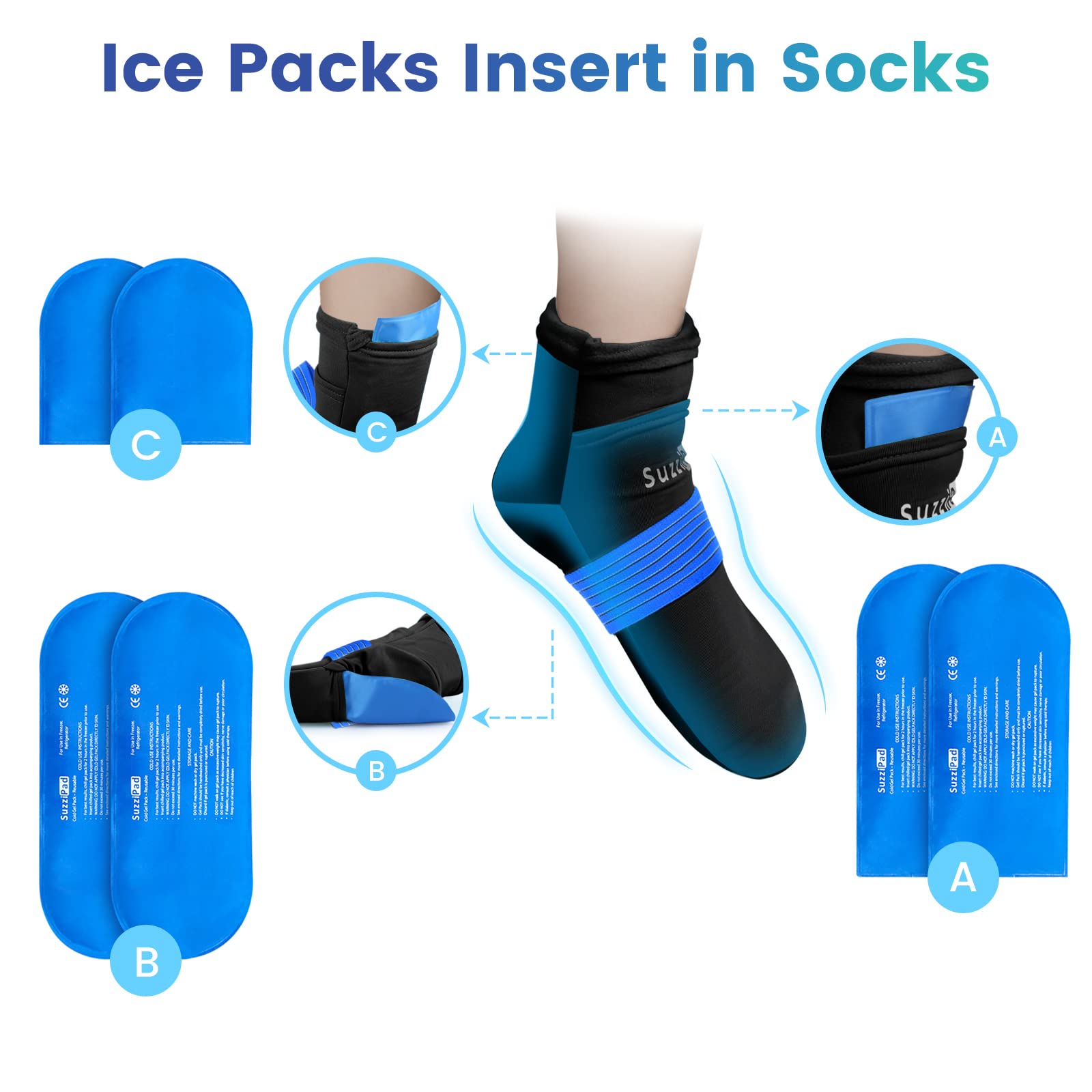 REPLACEMENT/EXTRA Ice Gel Pack INSERTS for Cold Therapy Gloves and Socks