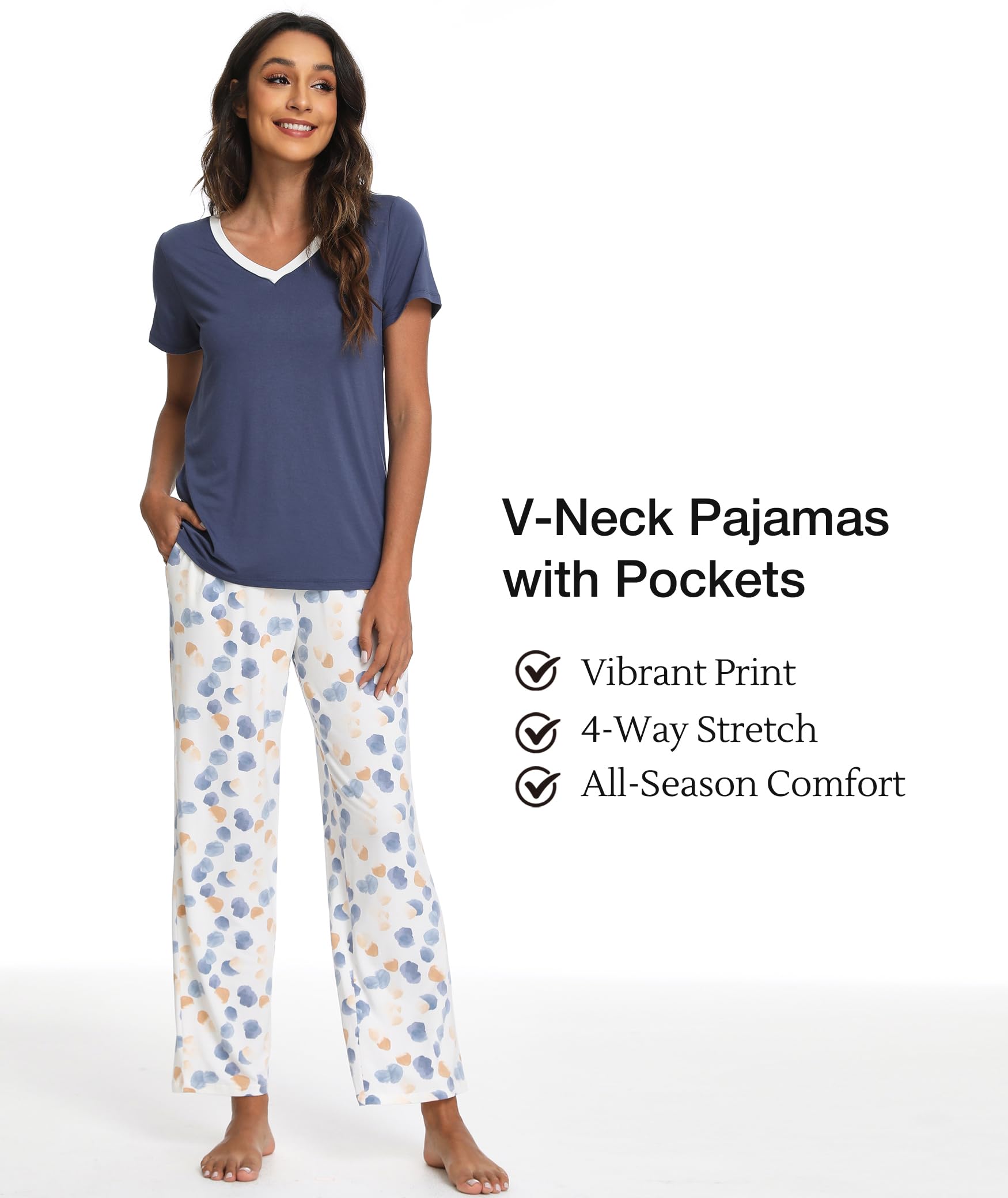 Bamboo Viscose Pajama Set with V-Neck - Cooling Sleepwear for Treatment Days (Slate Blue)