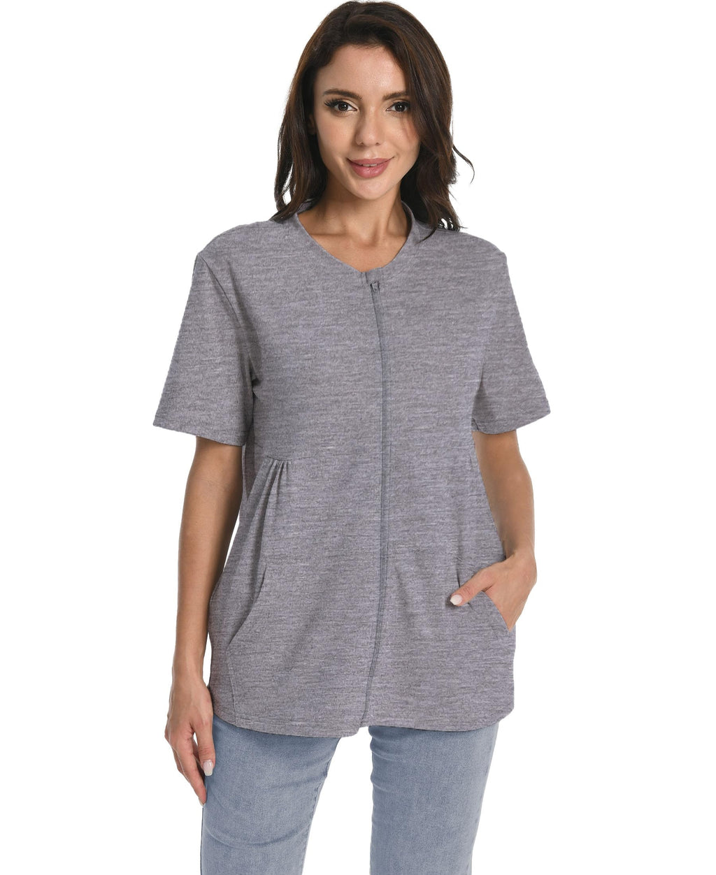 Mastectomy Shirt with Drain Pockets Breast Mastectomy Recovery Supplies Nephrostomy Drain Bag Tummy Tuck Must Haves Clothing Comfy Post OP Camisoles After Mastectomy Short Sleeve Shirts Dark Grey