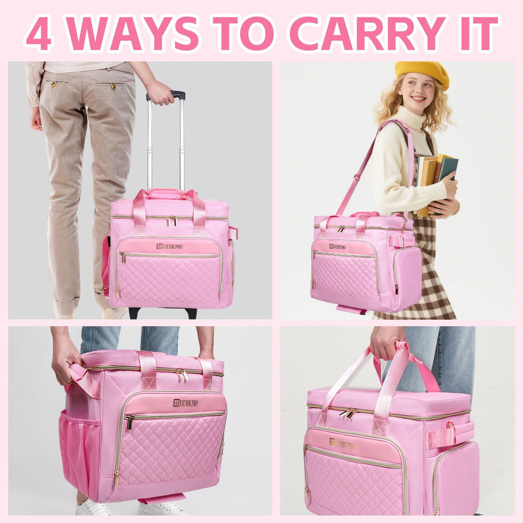 Rolling Tote Bag with Detachable Trolley - Versatile Transport for Treatment Days (Pink)