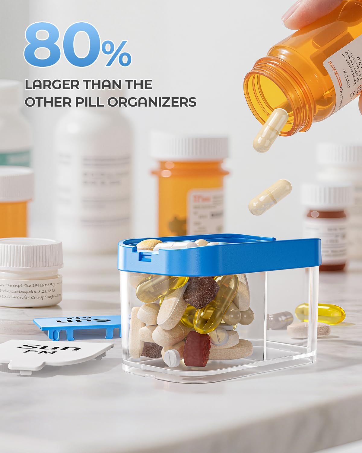 Extra Large Weekly Pill Organizer - Jumbo Capacity for Medication and Supplements (Rainbow, AM/PM)