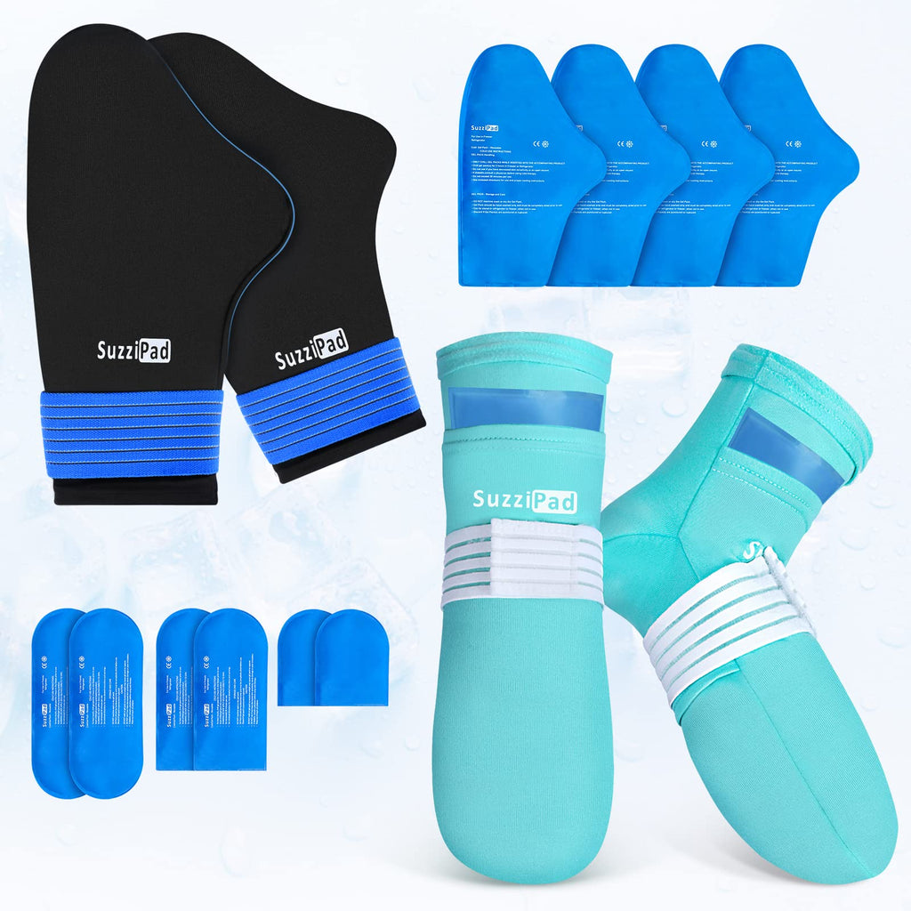 Cold Therapy Socks & Gloves Ice Pack Set - (Black/Turquoise, S/M)