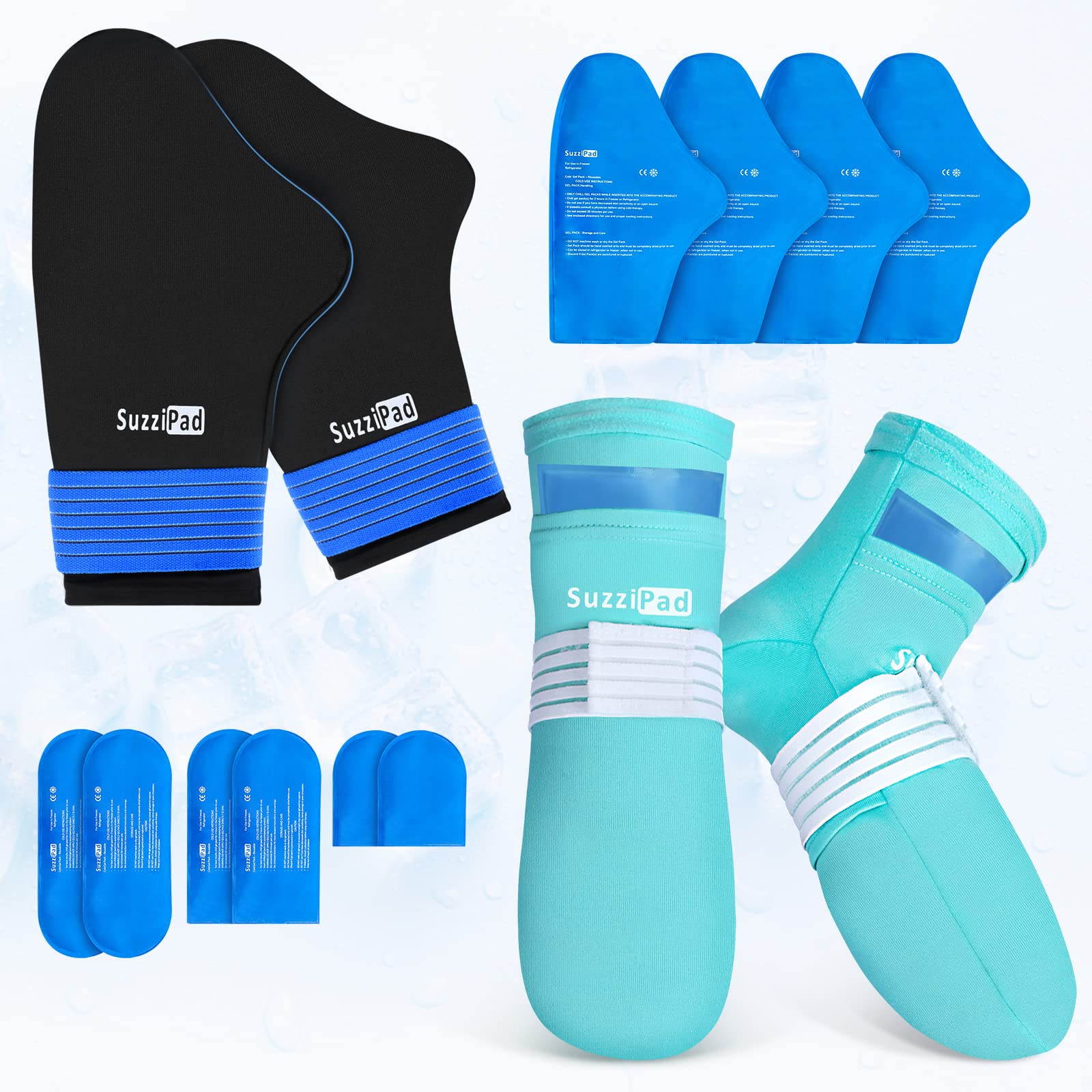 Cold Therapy Socks & Gloves Ice Pack Set - (Black/Turquoise, S/M)