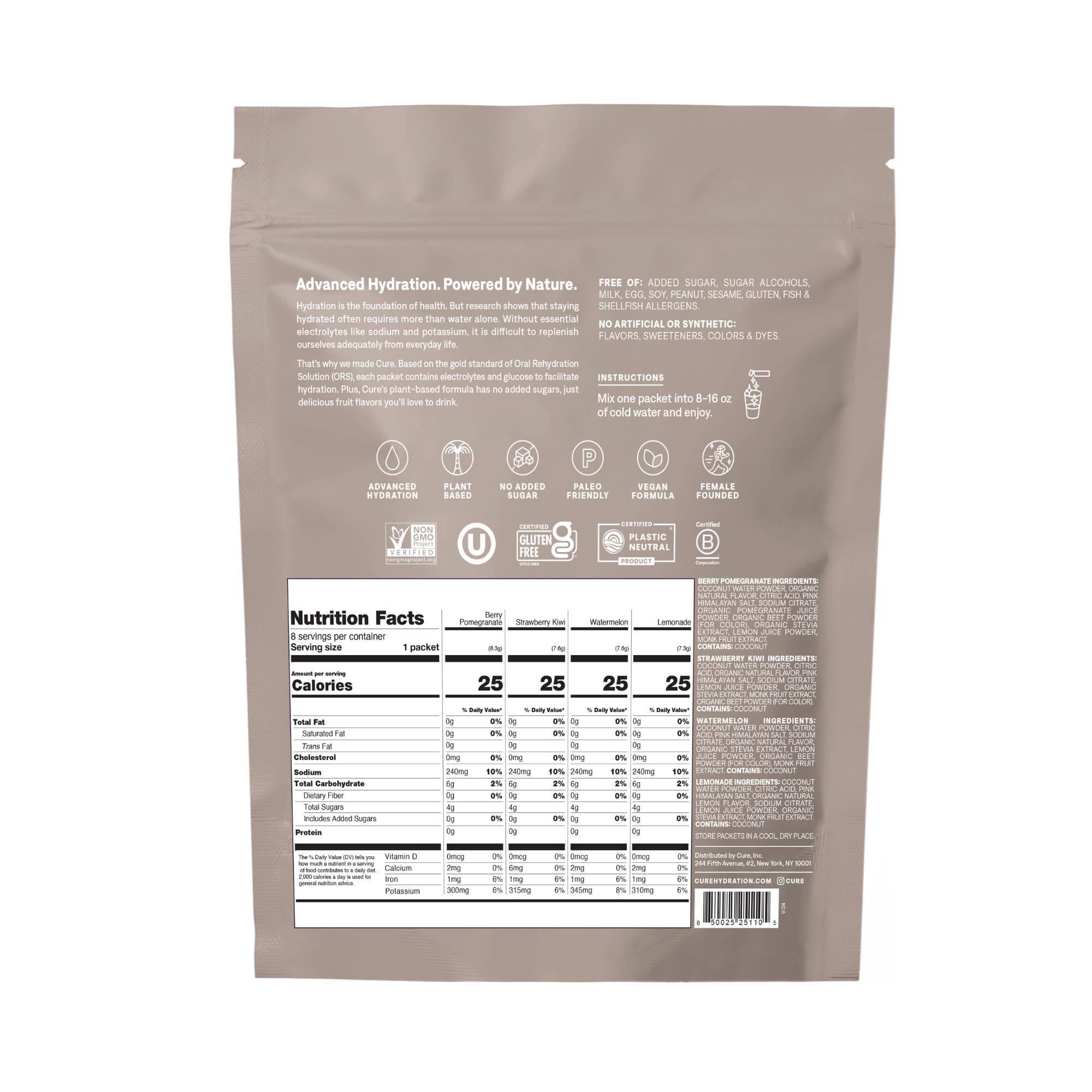 Cure Hydration Electrolyte Packets - WHO Formula Rapid Rehydration for Cancer Patients (Multiple Flavors)