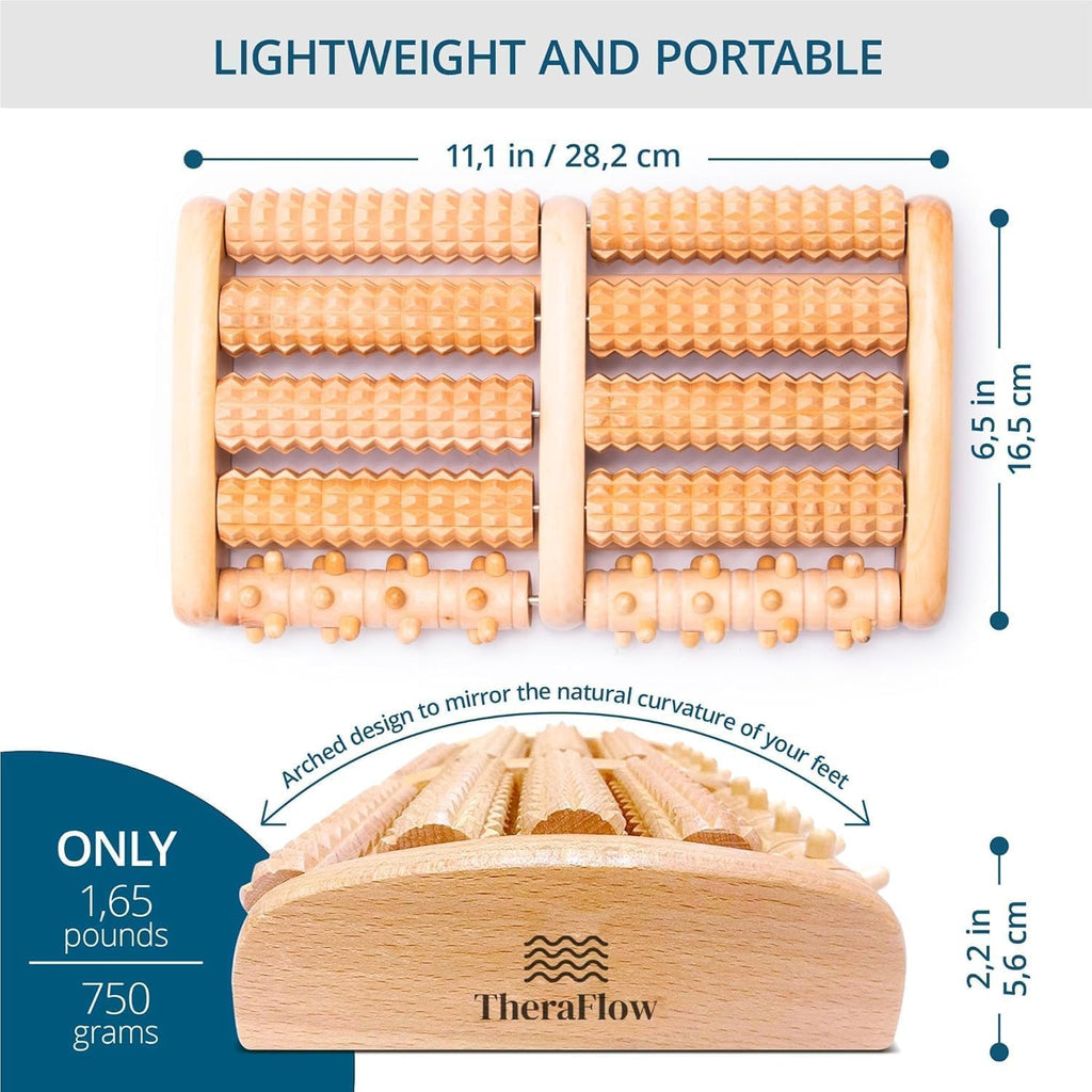 Wooden Foot Massager Roller - Neuropathy Pain Relief and Circulation Support (Includes Reflexology Chart)