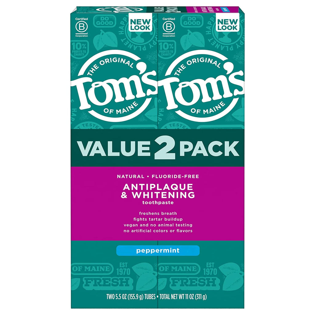 Tom's of Maine Fluoride-Free Natural Toothpaste - Gentle Oral Care for Treatment-Sensitive Mouths (Peppermint, 2-Pack)