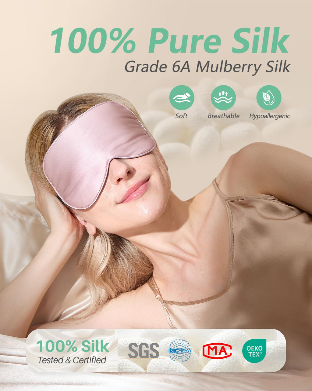 100% Mulberry Silk Sleep Masks - Light-Blocking Comfort for Treatment-Disrupted Sleep (2 Pack, Pink & Black)