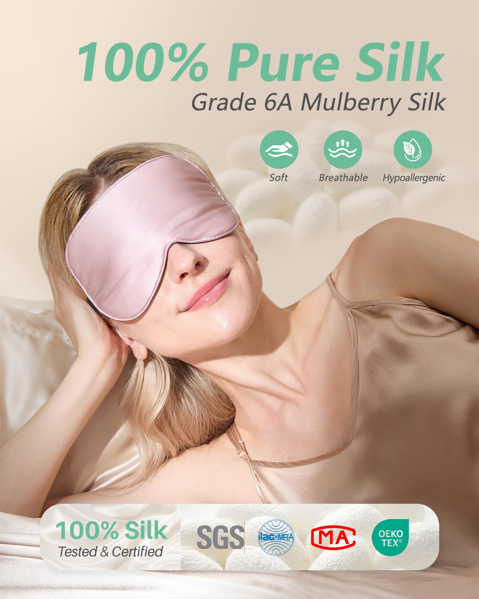 100% Mulberry Silk Sleep Masks - Light-Blocking Comfort for Treatment-Disrupted Sleep (2 Pack, Pink & Black)