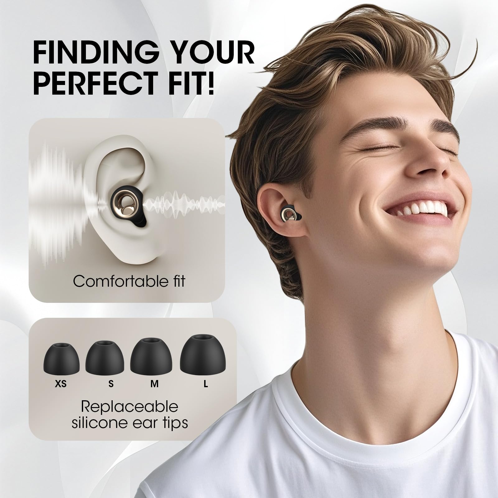 Reusable Silicone Noise-Blocking Ear Plugs - Better Sleep During Treatment and At Home (Dark Grey, 4 Sizes)