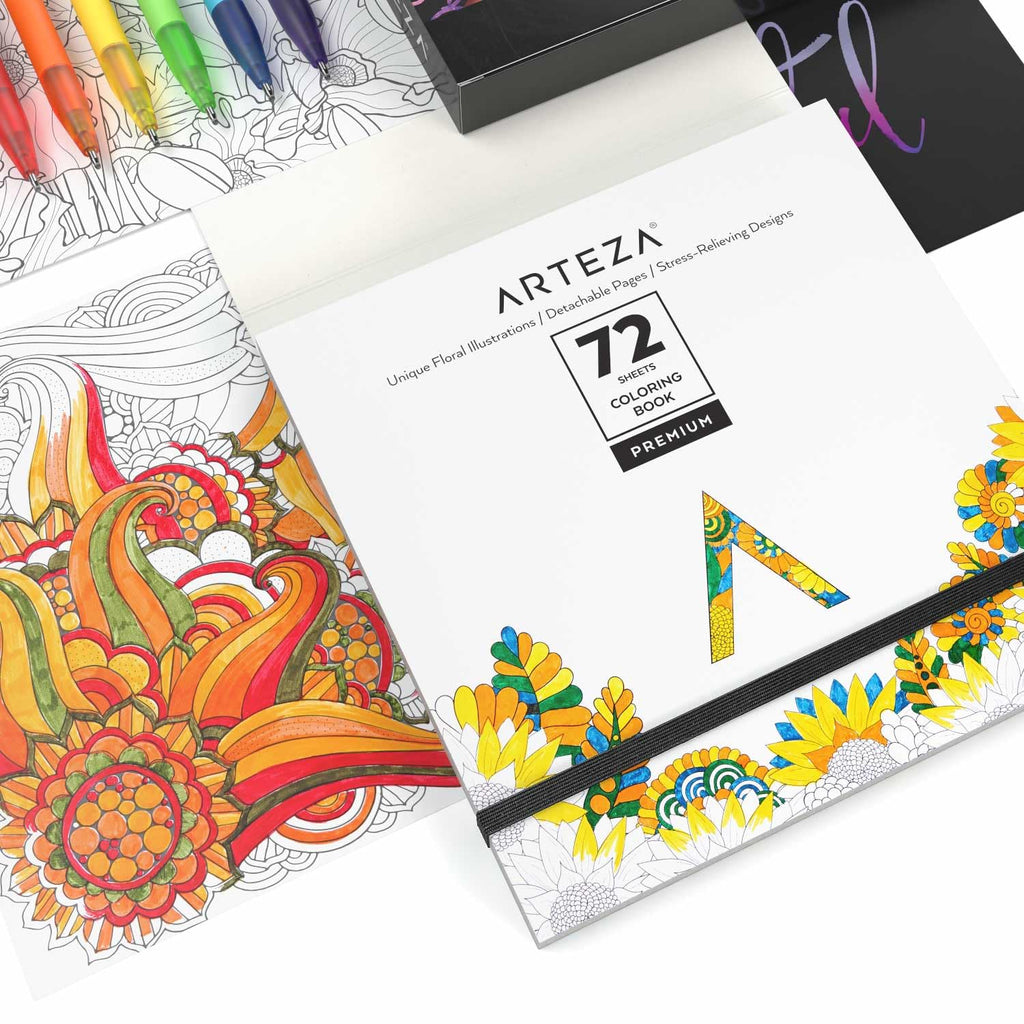 Floral Illustrations High Quality Adult Coloring Book - 72 Designs for Relaxation